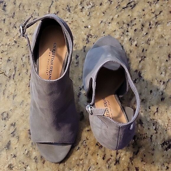 CHRISTIAN SIRIANO OPEN TOE HIGH HEEL ADJUSTABLE ANKLE STRAP SHOE - Picture 5 of 15